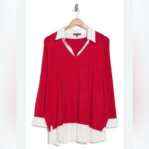 Adrianna Papell Red and White Layered Top